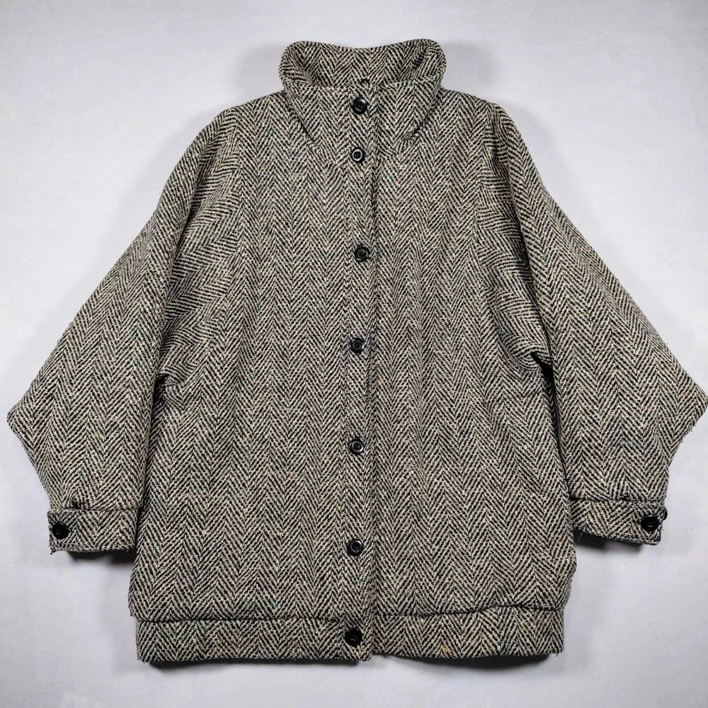 Vintage‎ Woolrich Wool Jacket Peacoat Rainbow Tweed Full Neck Button Grannycore